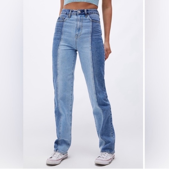 PacSun 90’s Boyfriend High Rise Two Tone Straight Leg Jeans Size 27 Color Block - Picture 1 of 16